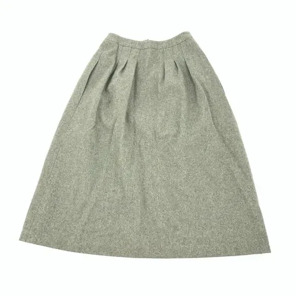 Vintage 1970s Cacharel Pleated Wool A-Line Button Front Skirt 36 US 4 Green Gray - Picture 2 of 7